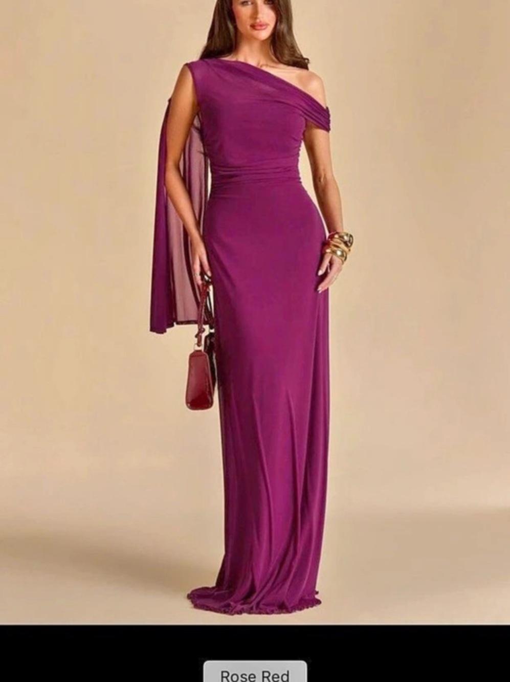 One-Shoulder Cape Maxi Dress Purple